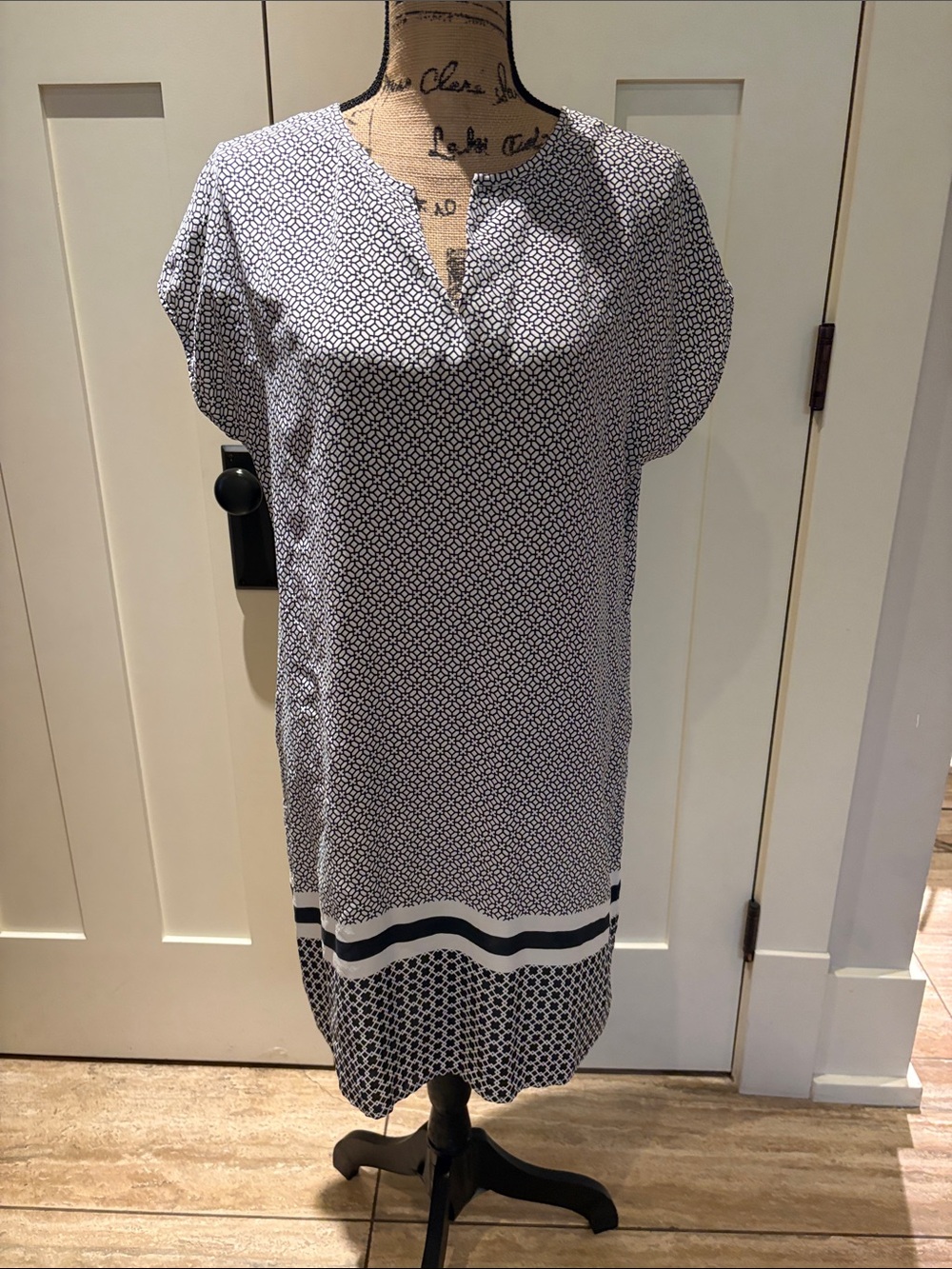 Navy and White Printed Shift Dress
